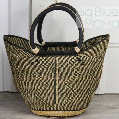 Big Blue Moma Bolga Basket - Large U Shopper - Natural Palette