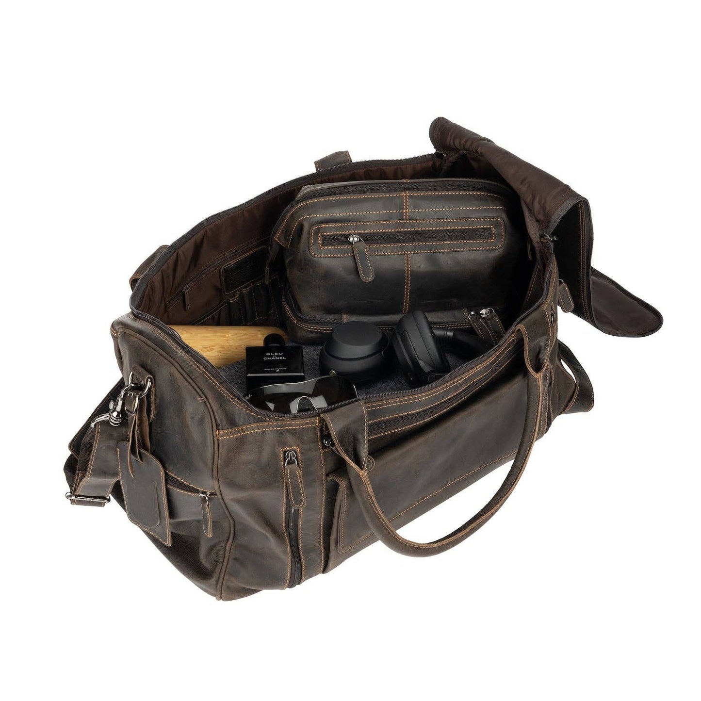 Large Leather Weekender Bag - Casual Vintage Look: Sandal