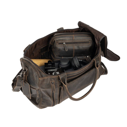 Large Leather Weekender Bag - Casual Vintage Look: Sandal