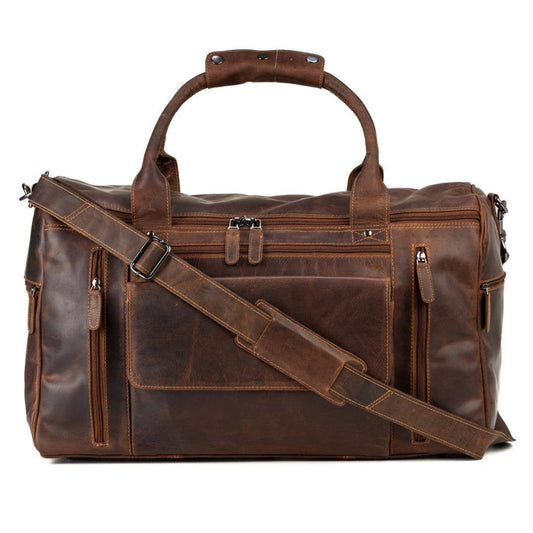 Large Leather Weekender Bag - Casual Vintage Look: Sandal