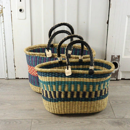 Big Blue Moma Oval Basket with Two Handles Medium - Traditional Palette