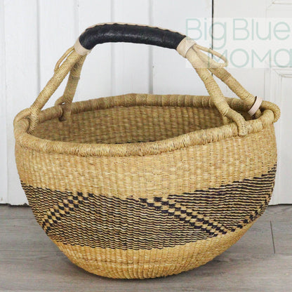 Big Blue Moma Bolga Basket - Large Round Basket - Natural Palette