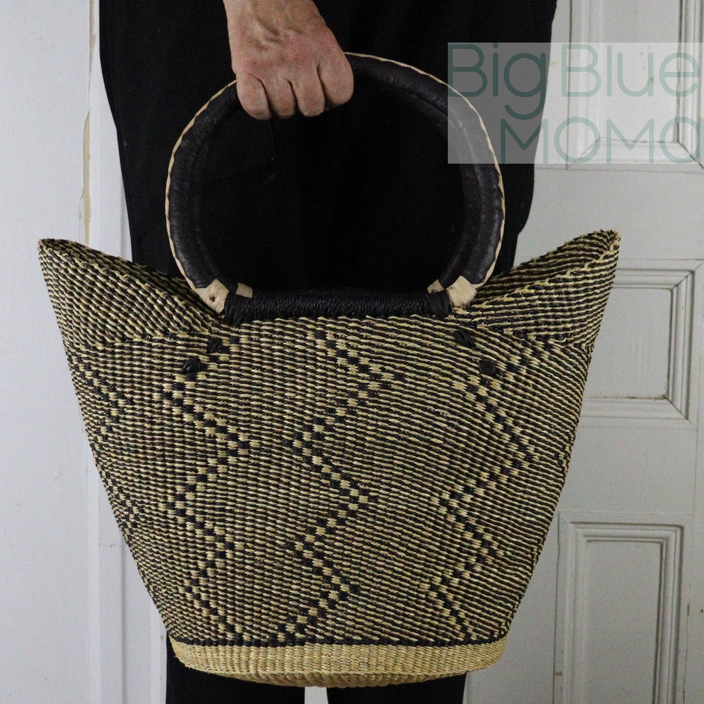 Big Blue Moma Bolga Basket - Large U Shopper - Natural Palette