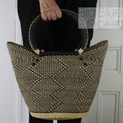 Big Blue Moma Bolga Basket - Large U Shopper - Natural Palette
