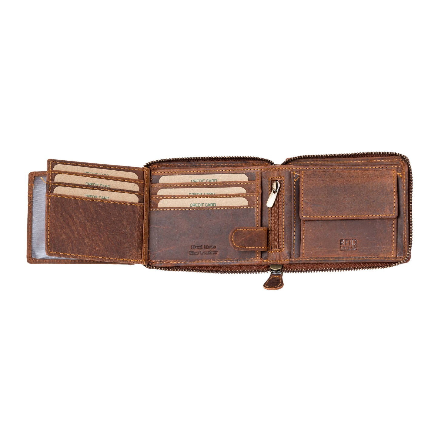Greenwood Leather RFID wallet - RED - Zip Around Wallet - Sandal