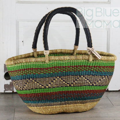 Big Blue Moma Bolga Basket - Bolga Basket - Large Special Shopper - Traditional Palette