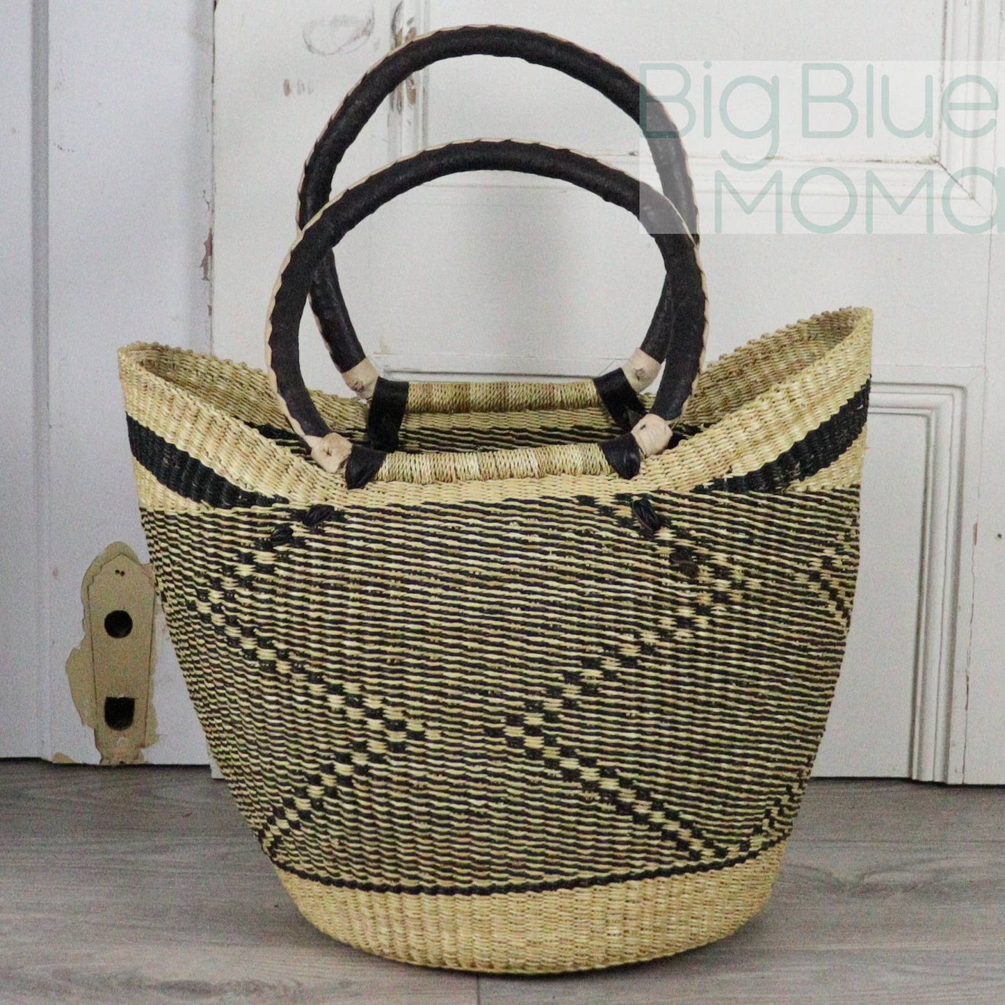 Big Blue Moma Bolga Basket - Large U Shopper - Natural Palette