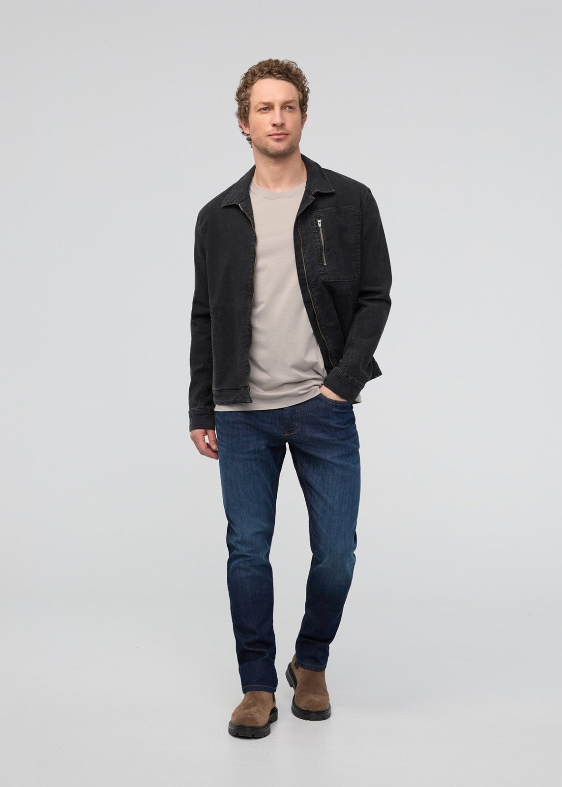 DUER Performance Denim Athletic Taper men's stretch jeans in Marina Blue