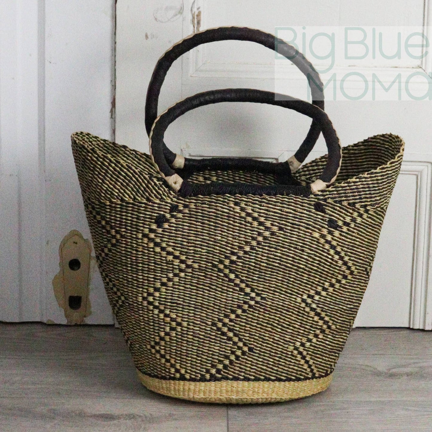 Big Blue Moma Bolga Basket - Large U Shopper - Natural Palette