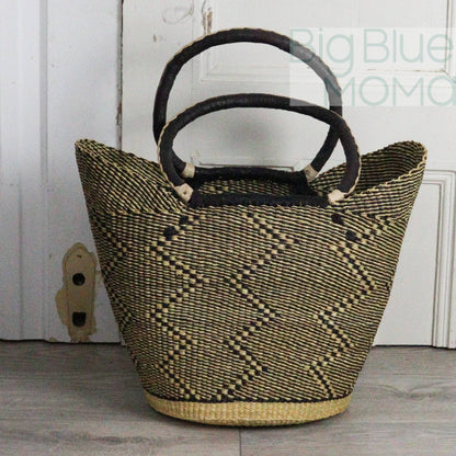 Big Blue Moma Bolga Basket - Large U Shopper - Natural Palette