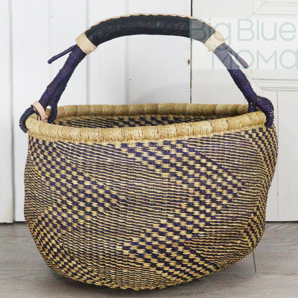 Big Blue Moma Bolga Basket - Large Round Basket - Natural Palette