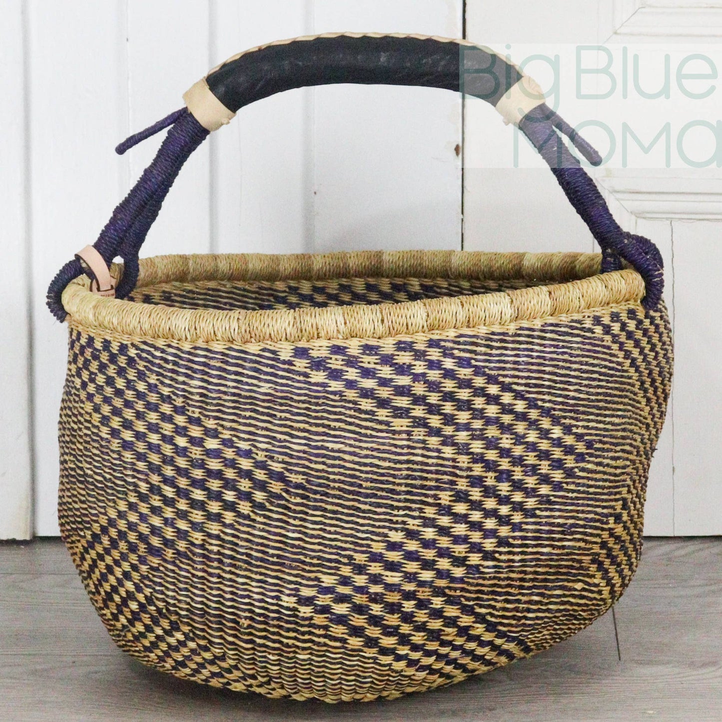Big Blue Moma Bolga Basket - Large Round Basket - Natural Palette
