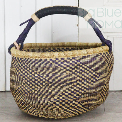 Big Blue Moma Bolga Basket - Large Round Basket - Natural Palette