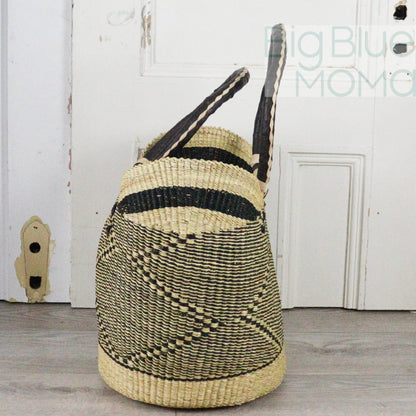 Big Blue Moma Bolga Basket - Large U Shopper - Natural Palette