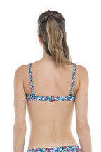 Skye Romantica Ebba Bandeau Bikini Top in the multicolour Romantica floral print on a model, back view