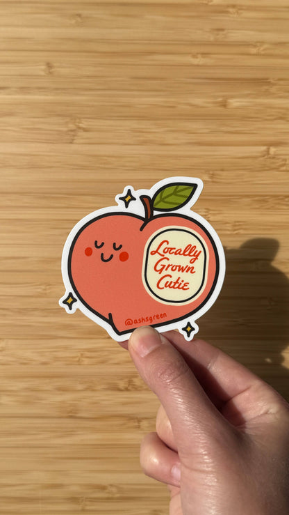 'Locally Grown Cutie' peach - 3" vinyl sticker