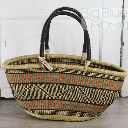 Big Blue Moma Bolga Basket - Bolga Basket - Large Special Shopper - Traditional Palette