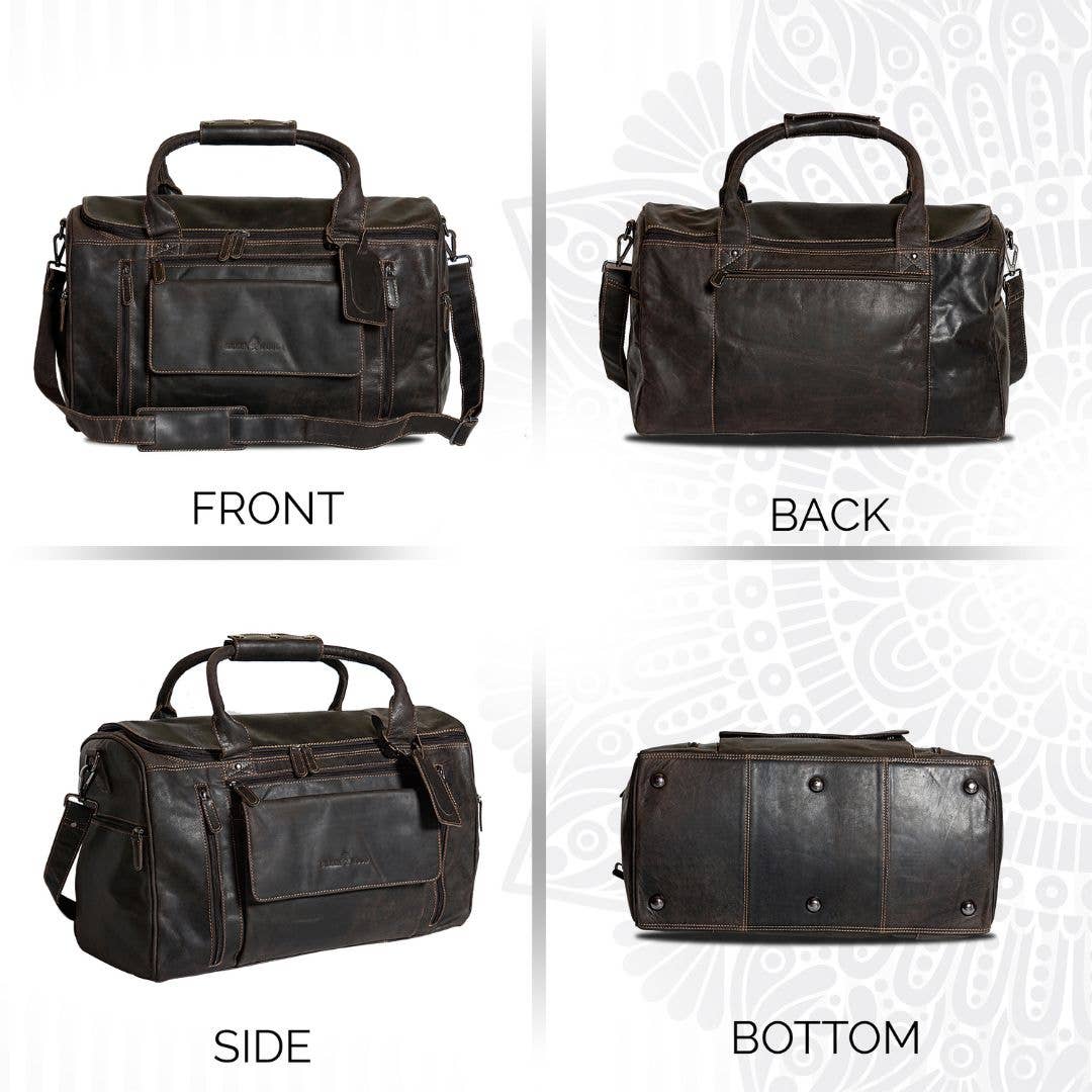 Large Leather Weekender Bag - Casual Vintage Look: Sandal