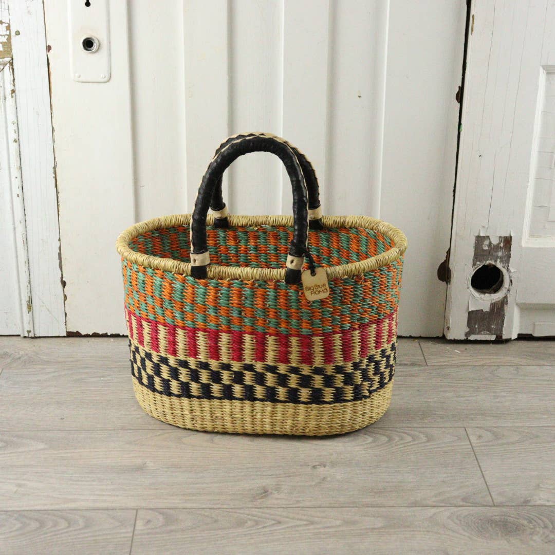 Big Blue Moma Oval Basket with Two Handles Medium - Traditional Palette