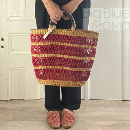 Big Blue Moma Bolga Basket - Special Net - Medium: Natural & Turquoise