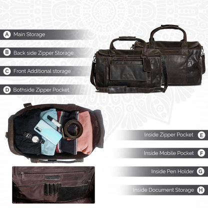 Large Leather Weekender Bag - Casual Vintage Look: Sandal
