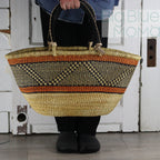 Big Blue Moma Bolga Basket - Bolga Basket - Large Special Shopper - Traditional Palette