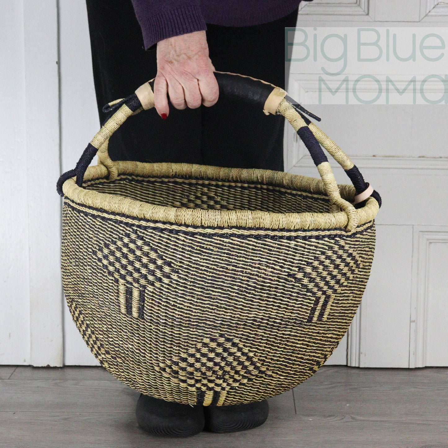 Big Blue Moma Bolga Basket - Large Round Basket - Natural Palette