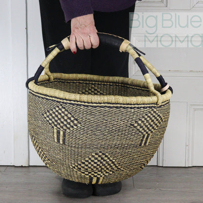 Big Blue Moma Bolga Basket - Large Round Basket - Natural Palette