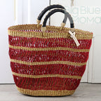 Big Blue Moma Bolga Basket - Special Net - Medium: Natural & Turquoise