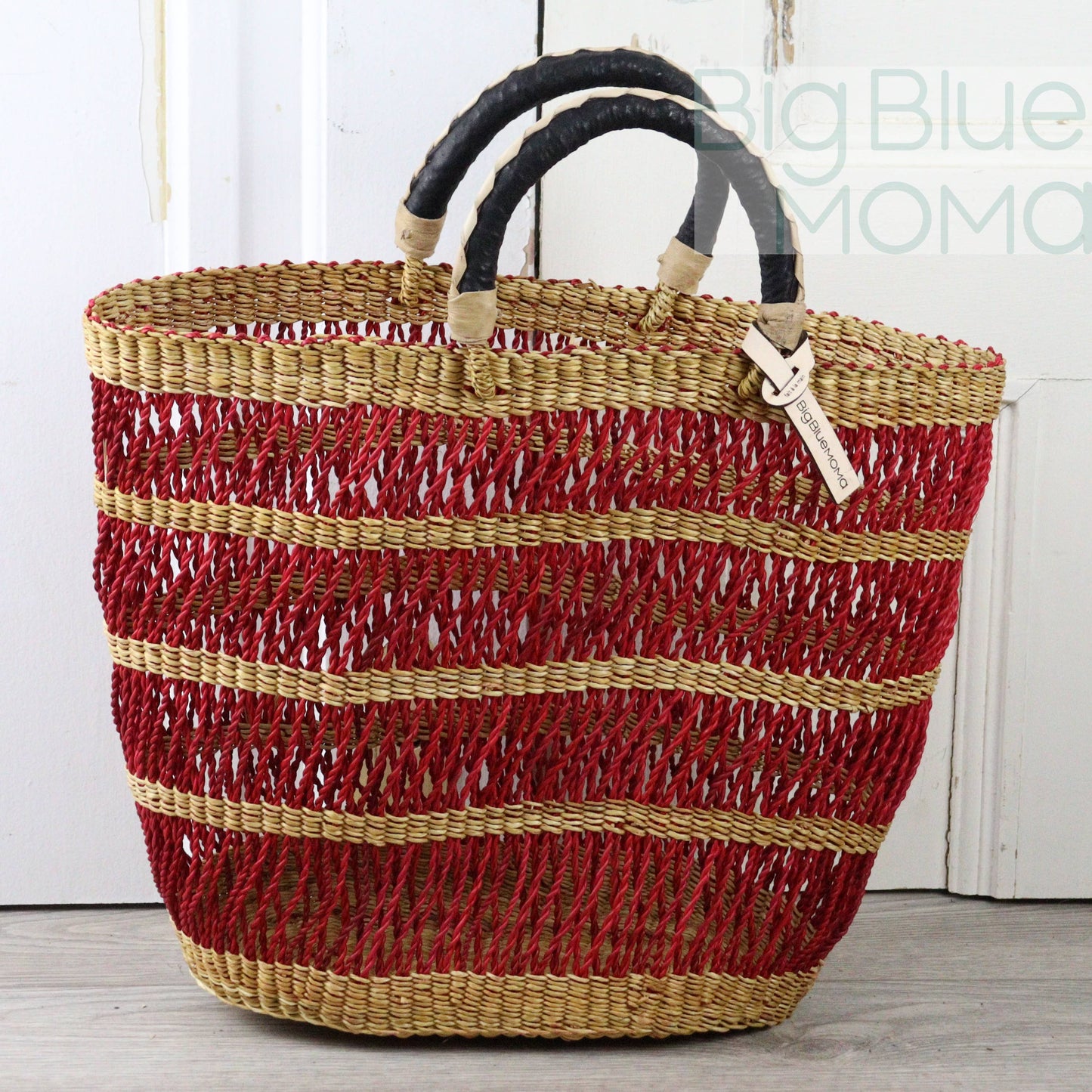 Big Blue Moma Bolga Basket - Special Net - Medium: Natural & Turquoise