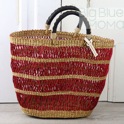 Big Blue Moma Bolga Basket - Special Net - Medium: Natural & Turquoise