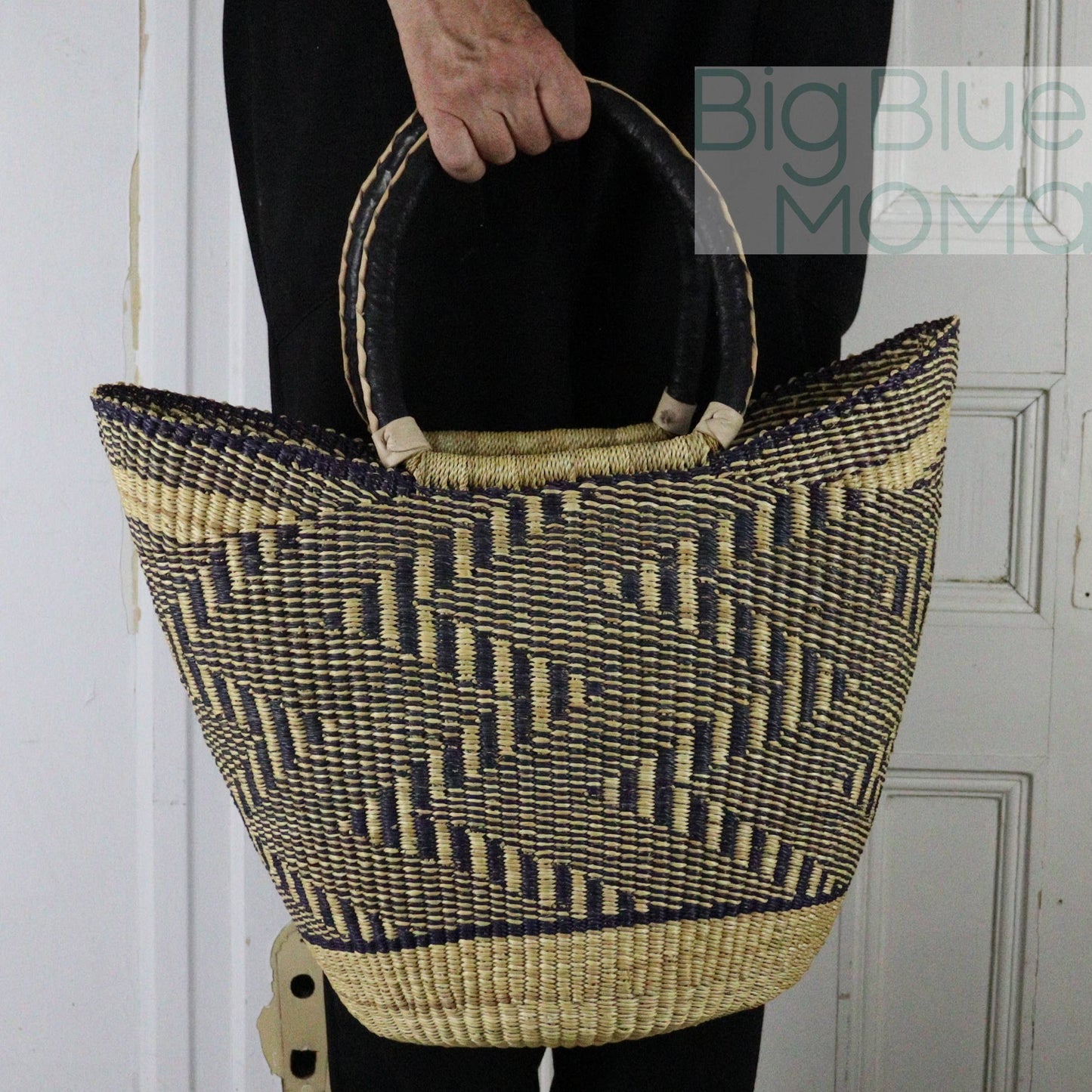 Big Blue Moma Bolga Basket - Large U Shopper - Natural Palette