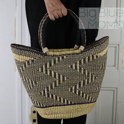 Big Blue Moma Bolga Basket - Large U Shopper - Natural Palette