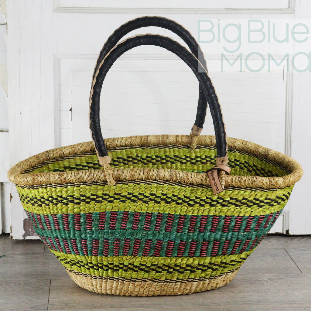 Big Blue Moma Bolga Basket - Bolga Basket - Large Special Shopper - Traditional Palette