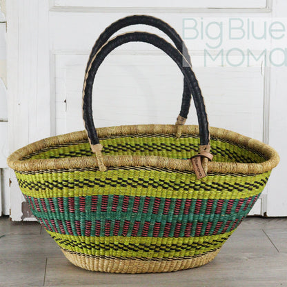 Big Blue Moma Bolga Basket - Bolga Basket - Large Special Shopper - Traditional Palette