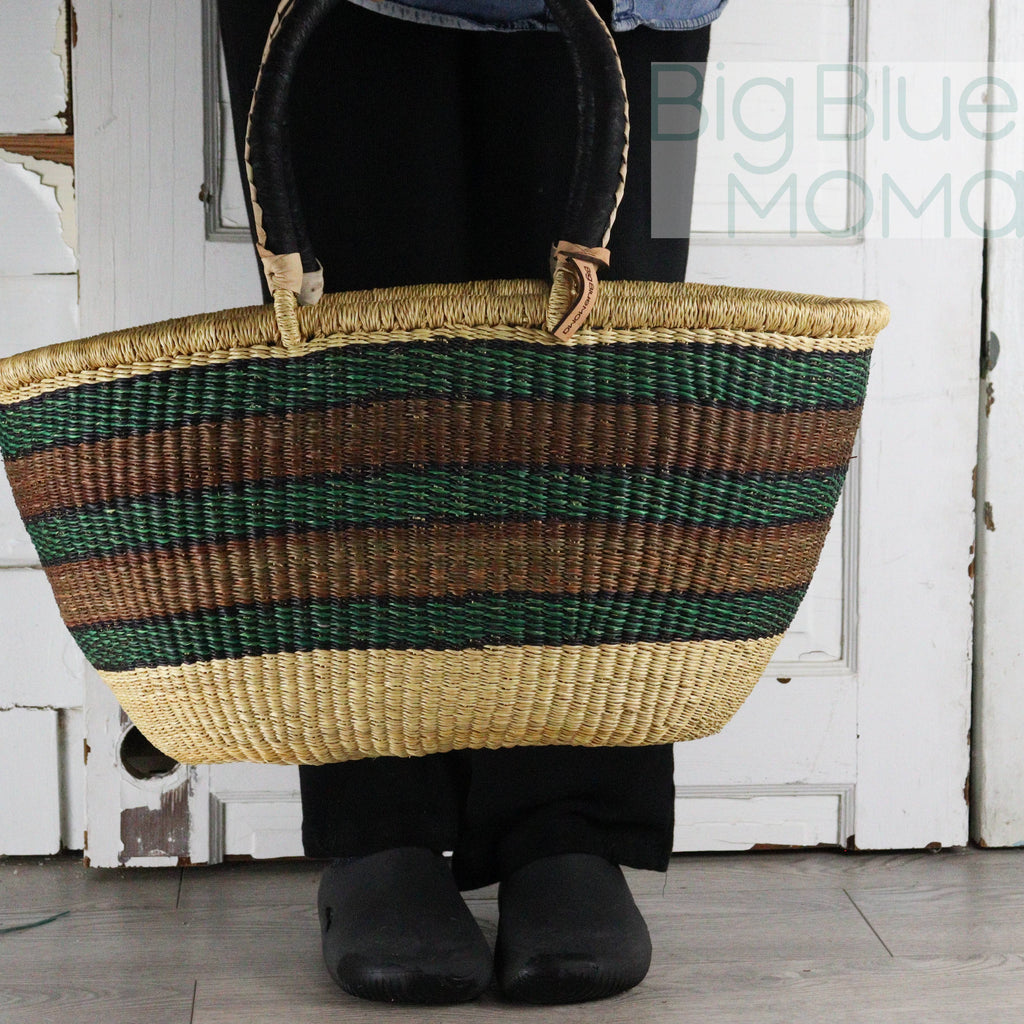 Big Blue Moma Bolga Basket - Bolga Basket - Large Special Shopper - Traditional Palette