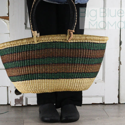 Big Blue Moma Bolga Basket - Bolga Basket - Large Special Shopper - Traditional Palette
