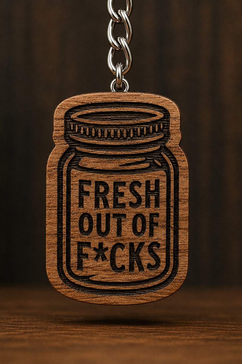 Two Makers Crew Fresh Out of F*cks Keychain — Jar-shaped design with Fresh Out of F*cks lettering