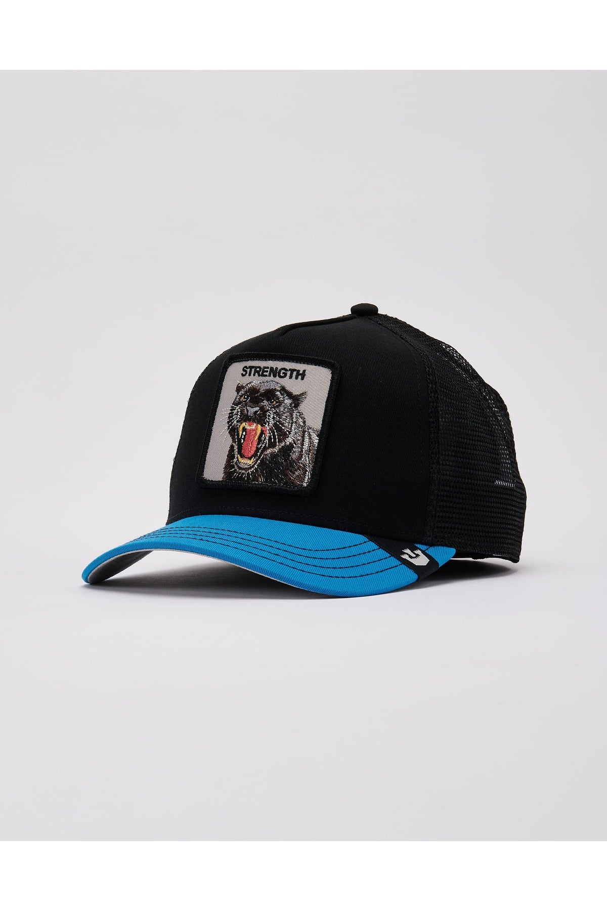 Goorin Bros Panther Fan black trucker cap with embroidered panther patch