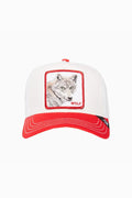 Goorin Bros Wolf Fan trucker hat in white with embroidered wolf patch