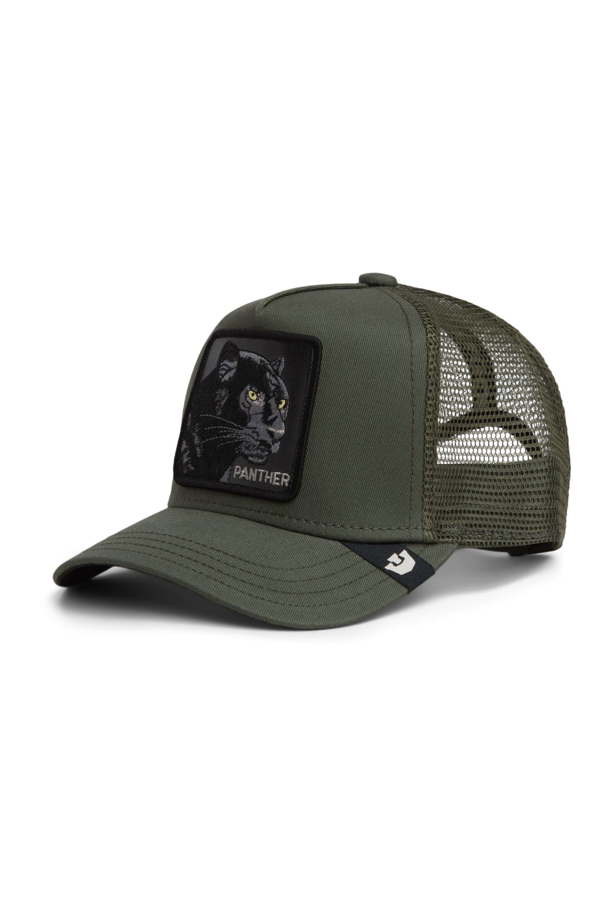 Goorin Bros Panther trucker hat in Palm with embroidered black panther patch
