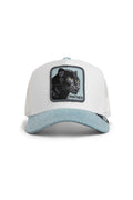 Goorin Bros Denim Panther trucker hat in Light Denim with embroidered panther patch