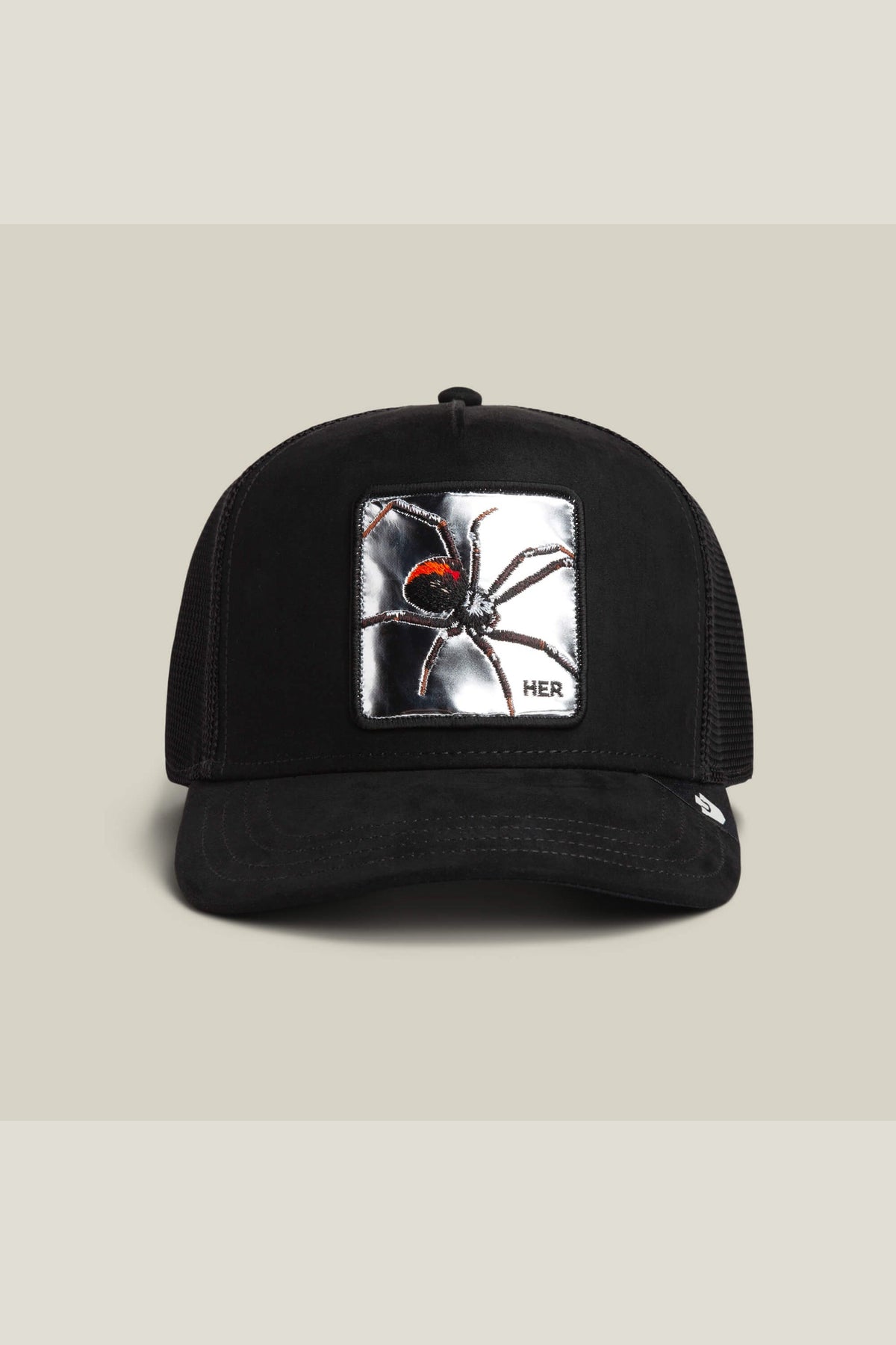 Goorin Bros Silver Spider trucker hat in Void with metallic spider patch