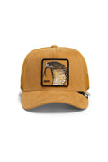 Goorin Bros Corduroy Boss trucker cap in amber with embroidered cobra BOSS patch