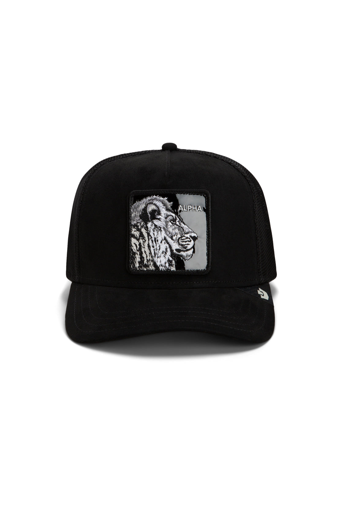 Goorin Bros Black Out Lion trucker cap in Void with embroidered lion ALPHA patch