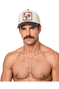 Goorin Bros Pinstripe Rooster trucker cap in Mineral Gray with embroidered COCK rooster patch