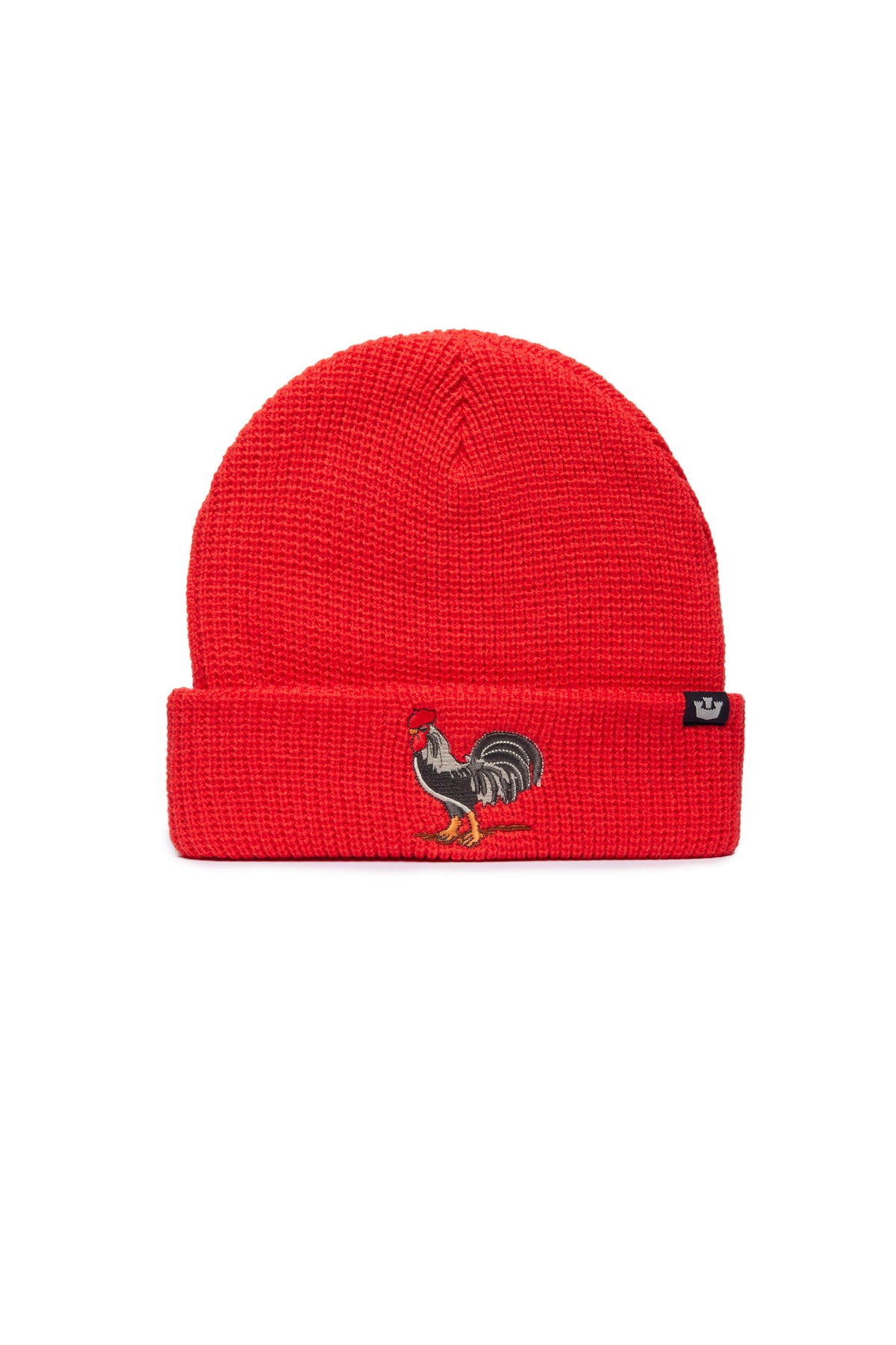 Goorin Bros Ribbed Rooster beanie in red with embroidered rooster patch