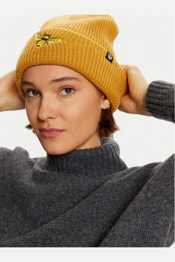 Goorin Bros Ribbed Bee beanie in Honey with embroidered bee patch