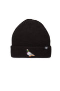 Goorin Bros Ribbed Pigeon black beanie with embroidered pigeon patch