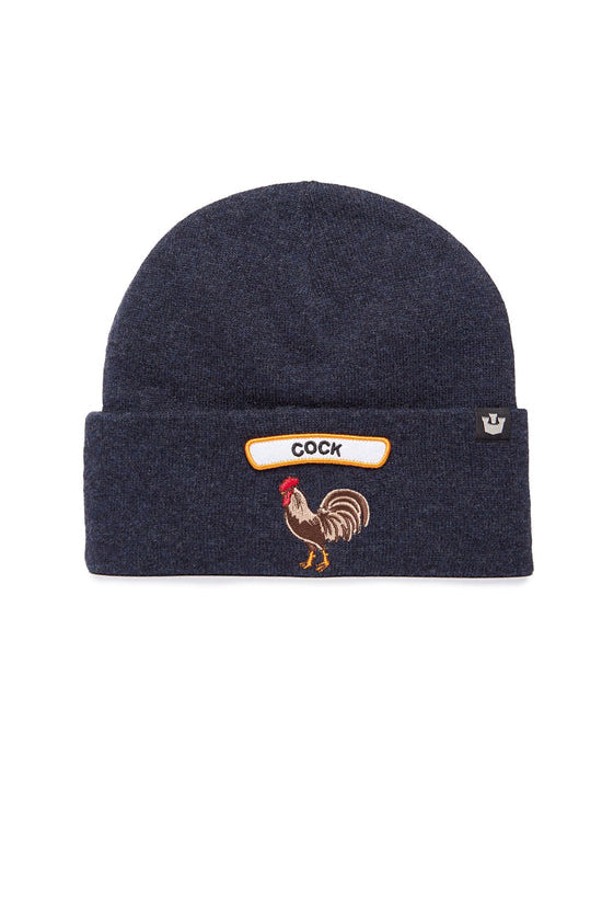 Goorin Bros Soft Rock Cock beanie in navy with embroidered rooster patch